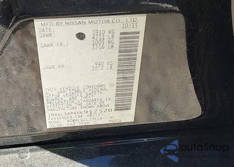 2015 Nissan Altima 2.5/2.5 S/2.5 Sl/2.5 Sv from USA, damaged, VIN 1N4AL3AP4FN917520